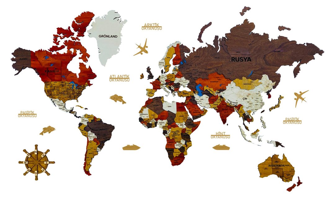 Grande -Wooden World Map, Wall Decoration for Home and Offices - 墙贴/壁贴 - 木头 