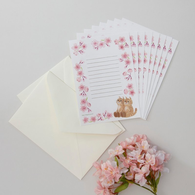迷你信纸组 橘虎斑兄弟赏花趣 内含信封×2张、信纸×8张 - 信封/信纸 - 纸 
