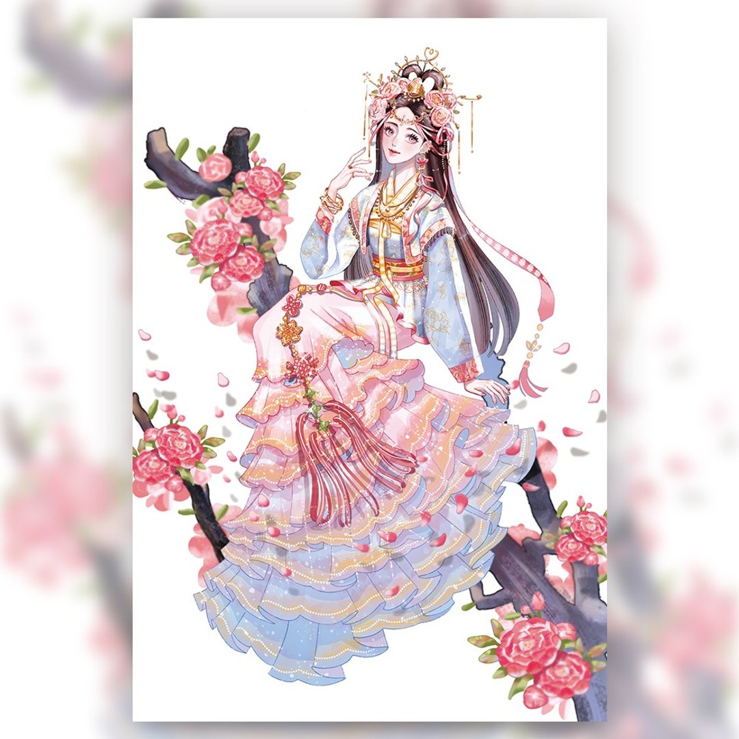 粉色牡丹 - 韩国韩服女孩插画明信片 (uha) - 卡片/明信片 - 纸 粉红色