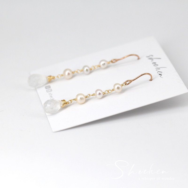 天然纯净白水晶 天然珍珠牛奶晶耳环 极闪 美国进口14K包金耳勾 - 耳环/耳夹 - 其他材质 