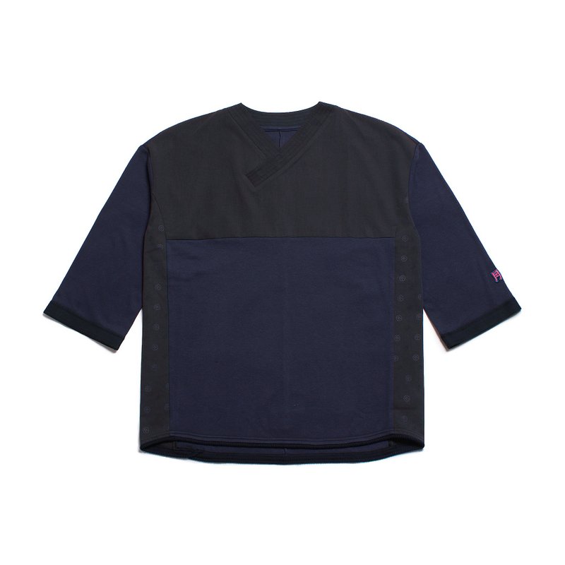 some of HYAKUME 3/4 SLEEVE TEE 和式拼接七分T恤 深蓝 - 男装上衣/T 恤 - 棉．麻 蓝色