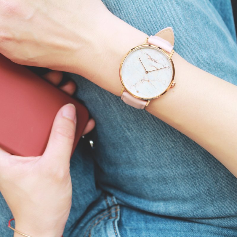 Marble大理石系列简约粉色真皮手表 / MB-6802 - 女表 - 其他金属 