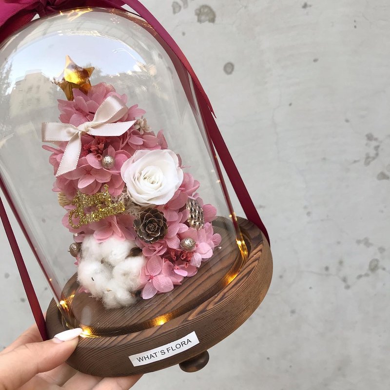 圣诞礼物 粉红 永生花圣诞树夜灯 交换礼物 可定制化英文名 - 灯具/灯饰 - 植物．花 粉红色