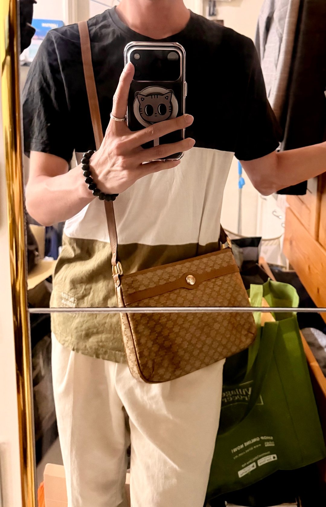 Vintage Celine Macadam 满版老花斜背包 - 侧背包/斜挎包 - 人造皮革 咖啡色