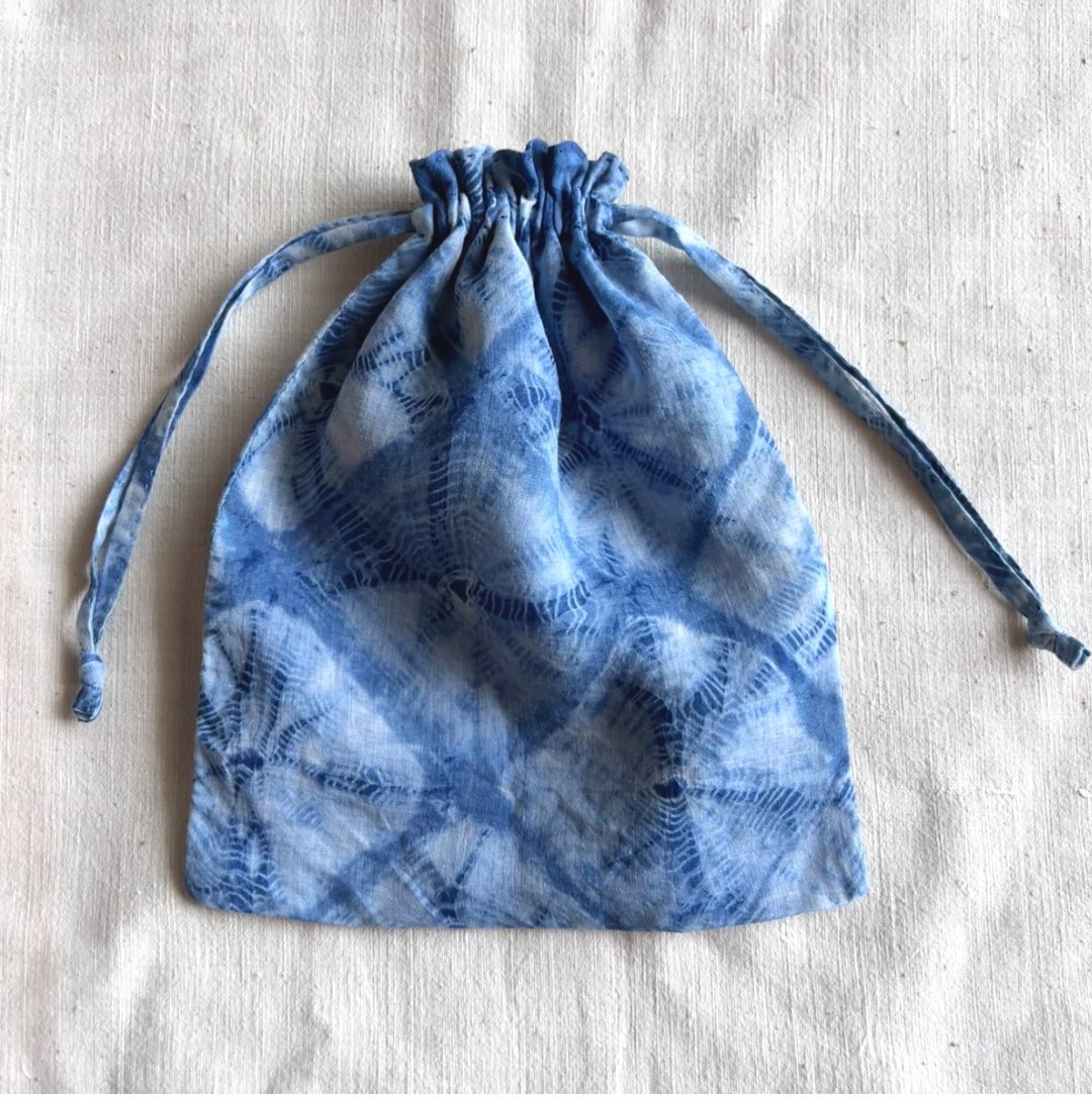 蓝染扎染 束口袋 收纳袋 - 收纳用品 - 棉 