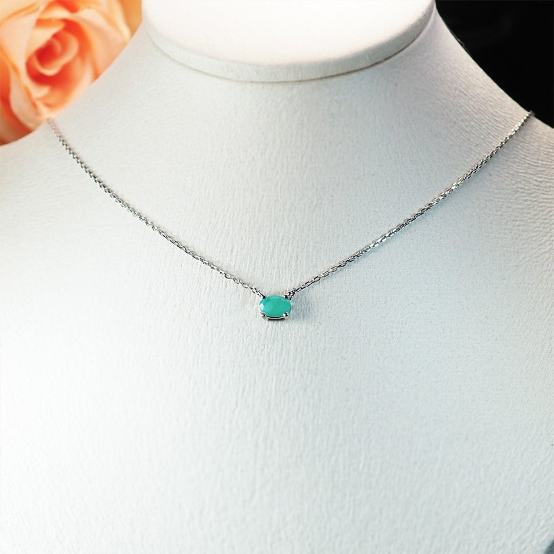 || 5月诞生石 ||  单颗 祖母绿 925纯银 极细锁骨项链 - 锁骨链 - 银 绿色