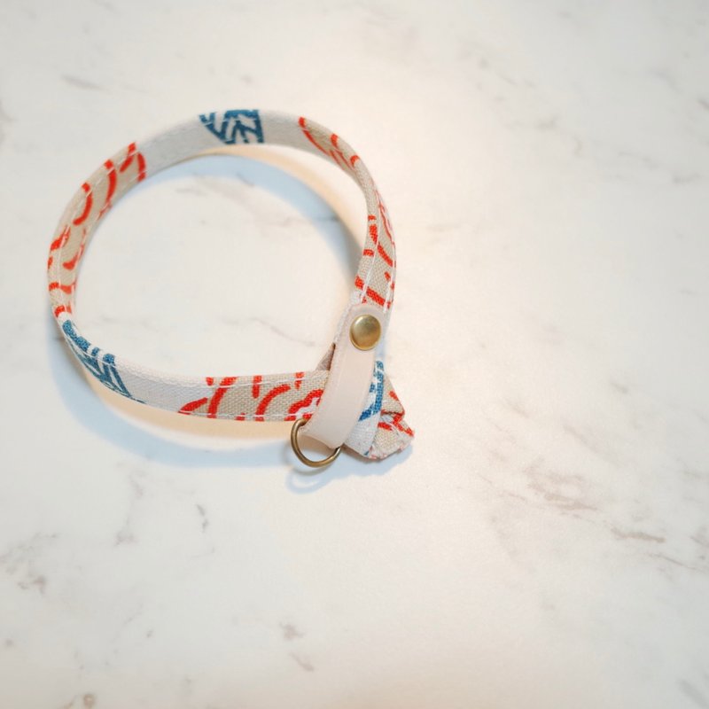 猫 项圈 北欧花朵 米色 附铃铛 - 项圈/牵绳 - 棉．麻 橘色