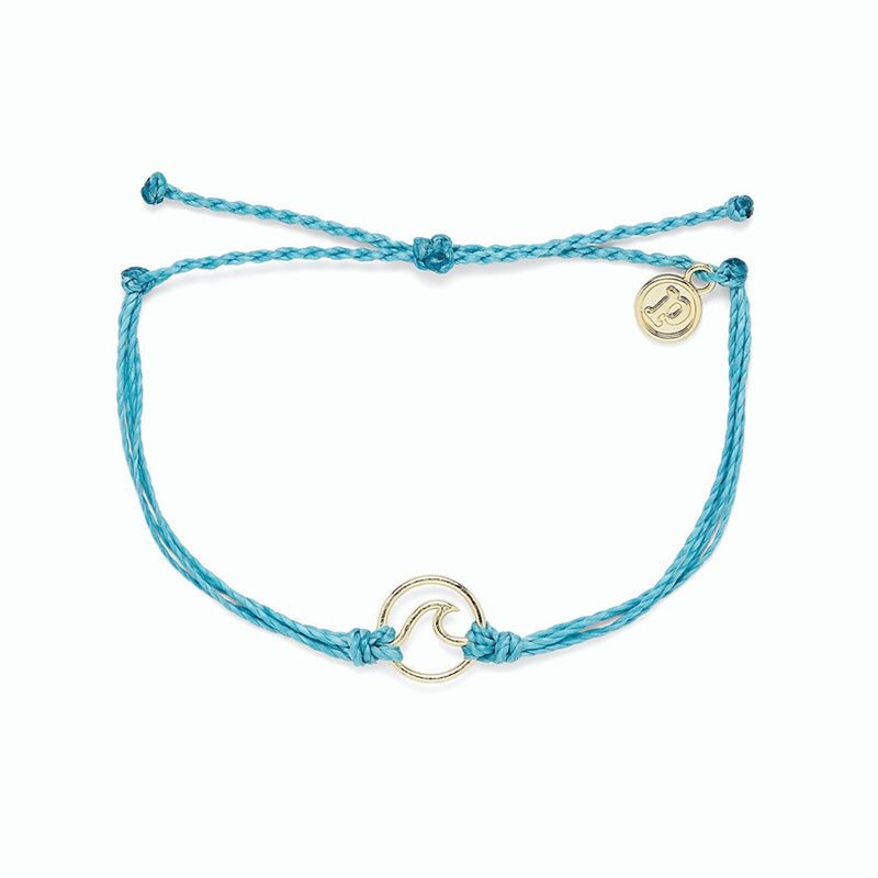 Pura Vida 美国手工 金色波浪坠饰 蓝绿色蜡线可调式冲浪手环 - 手链/手环 - 其他材质 蓝色