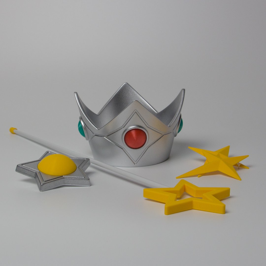 Princess Rosalina Cosplay Set-Crown,Brooch,Earrings,Magic wand - 发饰 - 塑料 金色