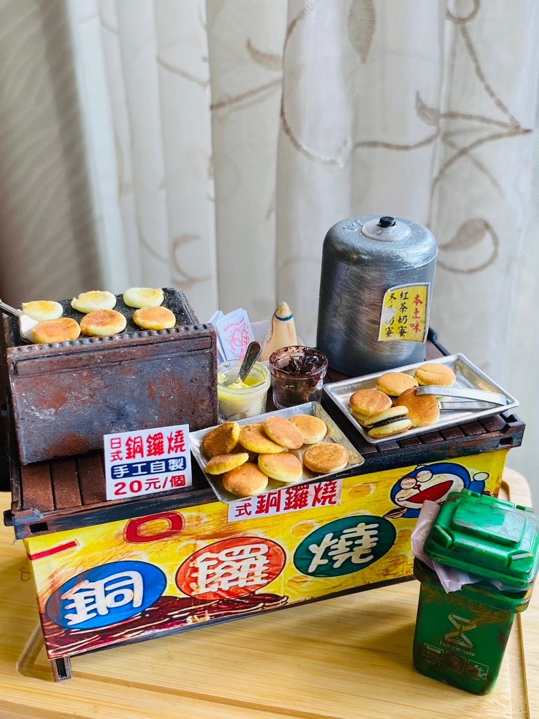 铜锣烧 摊车 夜市 点心 小吃 台式 袖珍 手作 迷你 食玩 微型 - 摆饰 - 粘土 