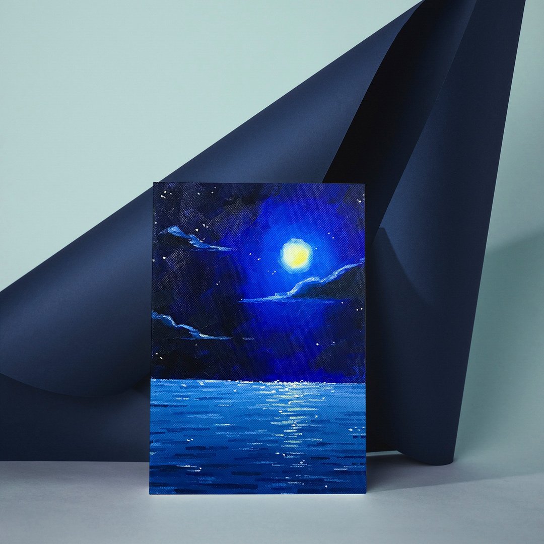 【体验】台中油画体验课程/深夜月亮说的话/台中画室 - 插画/绘画/写字 - 棉 
