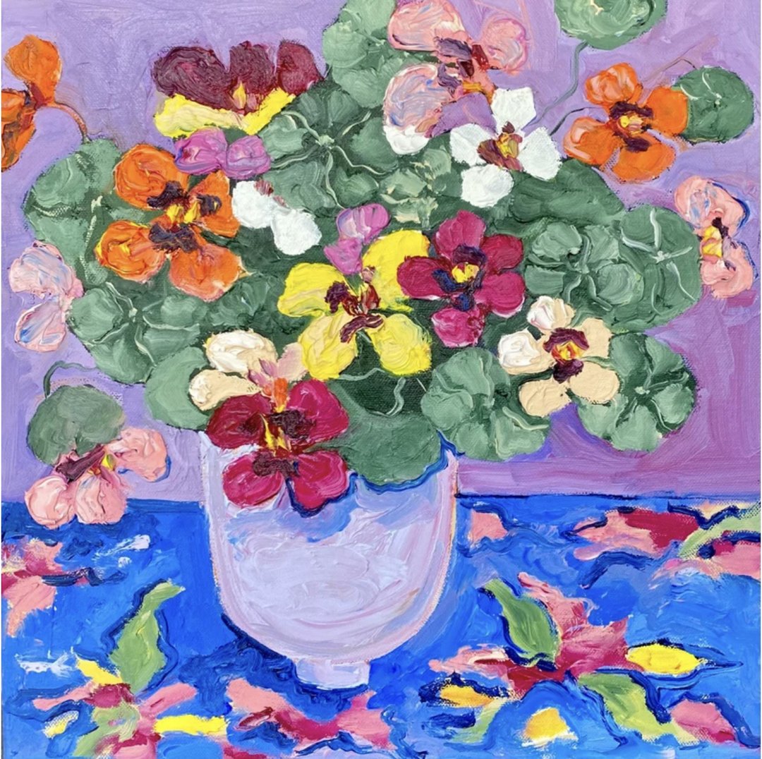 画布上的金莲花油画花卉绘画野兽派艺术 - 海报/装饰画/版画 - 其他材质 紫色