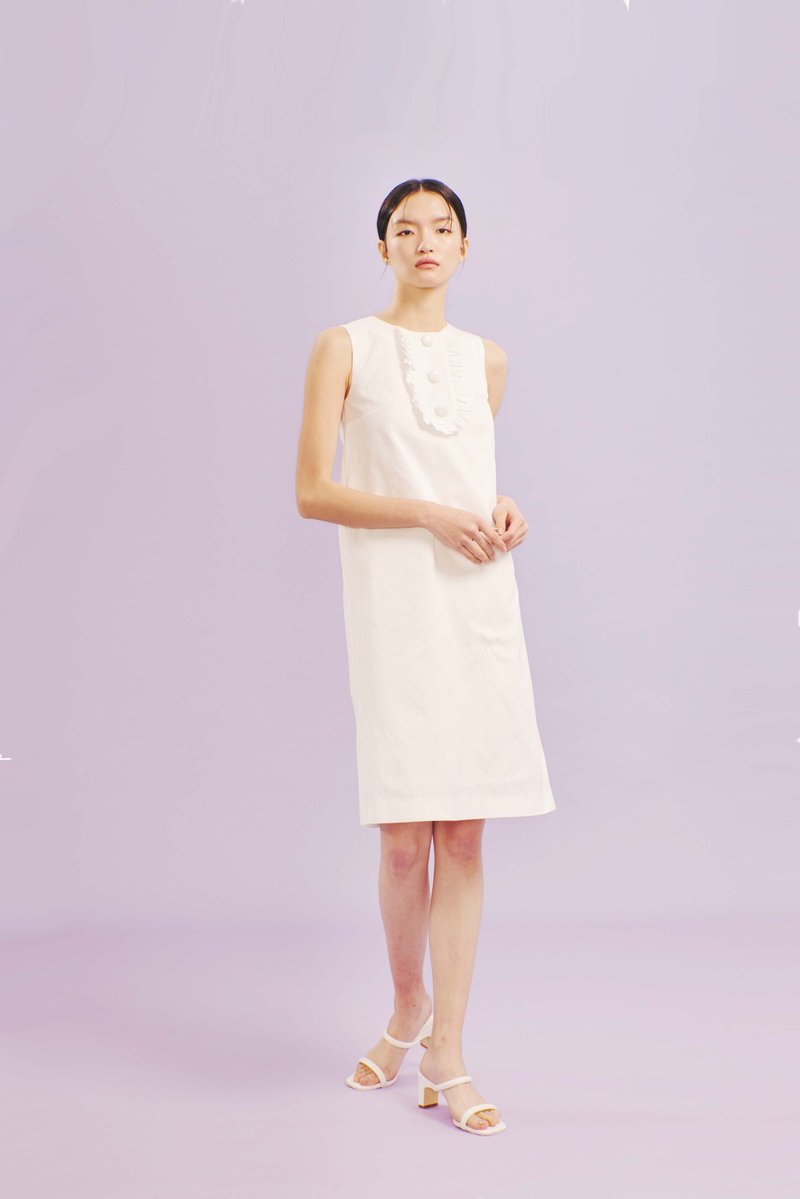 Off-season sale 白色复古风扣子洋装 - 洋装/连衣裙 - 聚酯纤维 白色