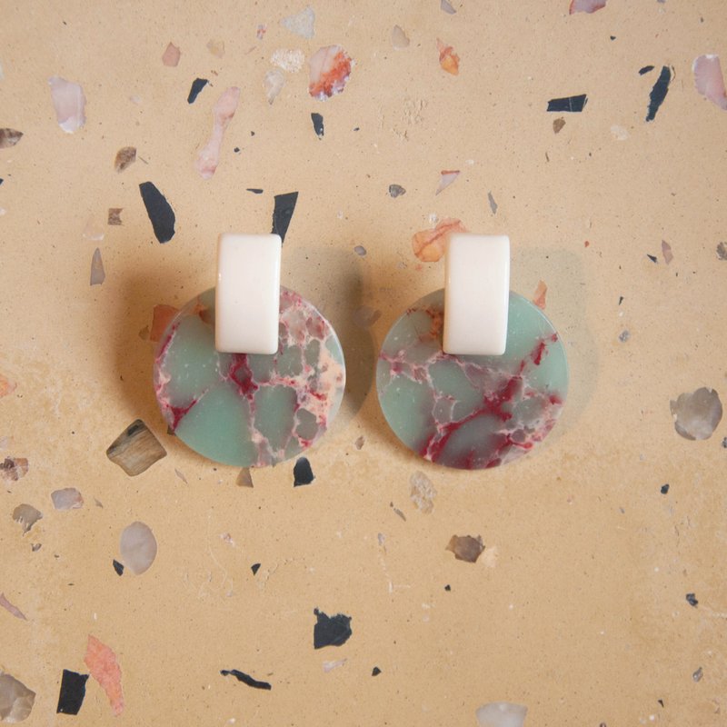 蛇纹石几何耳环 - 耳环/耳夹 - 石头 多色