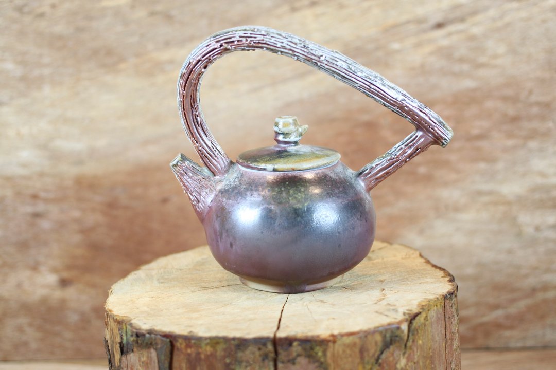 【沐春生活】天然落灰 柴烧木纹提梁茶壶 名家叶敏祥手作精品 - 茶具/茶杯 - 陶 