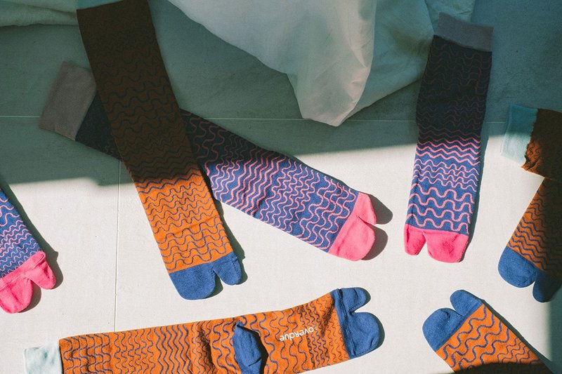 On sale - 终将沉没 / 忍者长袜2件组 / 蓝桃红 & 焦糖 - 袜子 - 棉．麻 白色