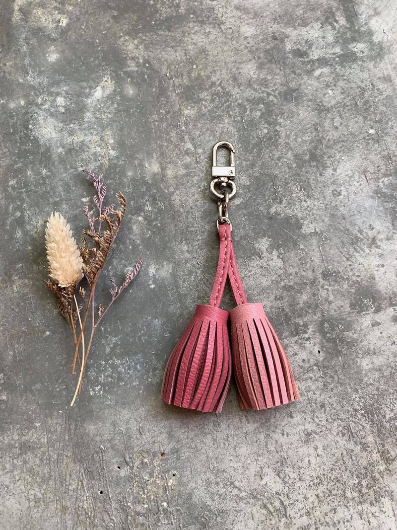 皮革流苏吊饰 双流苏4.5厘米定制化礼物 - 钥匙链/钥匙包 - 真皮 红色