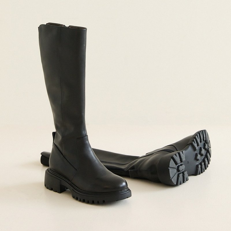 Queena 柔软牛皮个性厚底长靴 女靴 手工 女鞋 长靴 大尺码 - 女款长靴 - 真皮 黑色