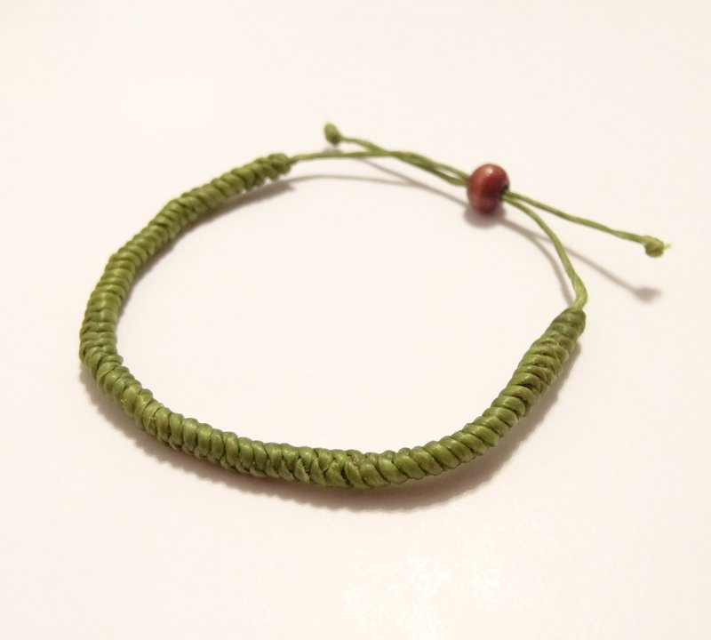 简单绳结系列-军绿色-蚕丝蜡线"手环" - 手链/手环 - 丝．绢 绿色