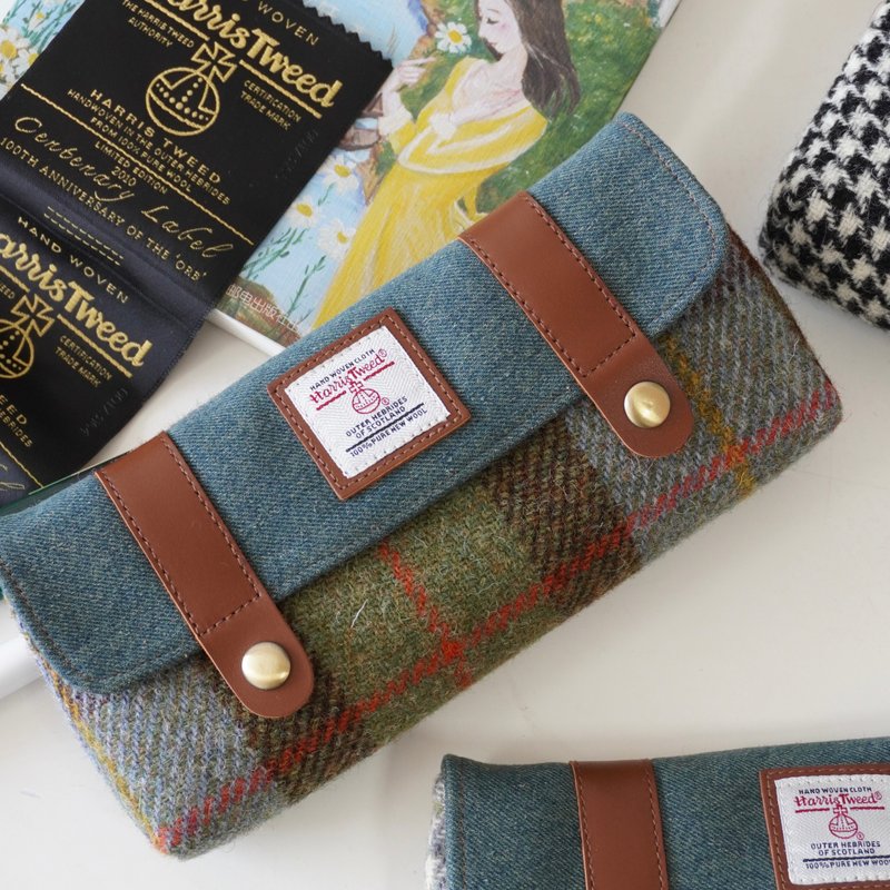 手工缝制复古造型笔袋收纳袋文具包harris tweed英国哈里斯羊毛 - 铅笔盒/笔袋 - 羊毛 卡其色
