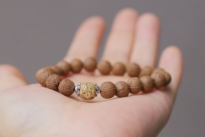 壹染指香品 | 静逸香 寿纹珠 星月菩提 | 一物一图 - 手链/手环 - 植物．花 卡其色