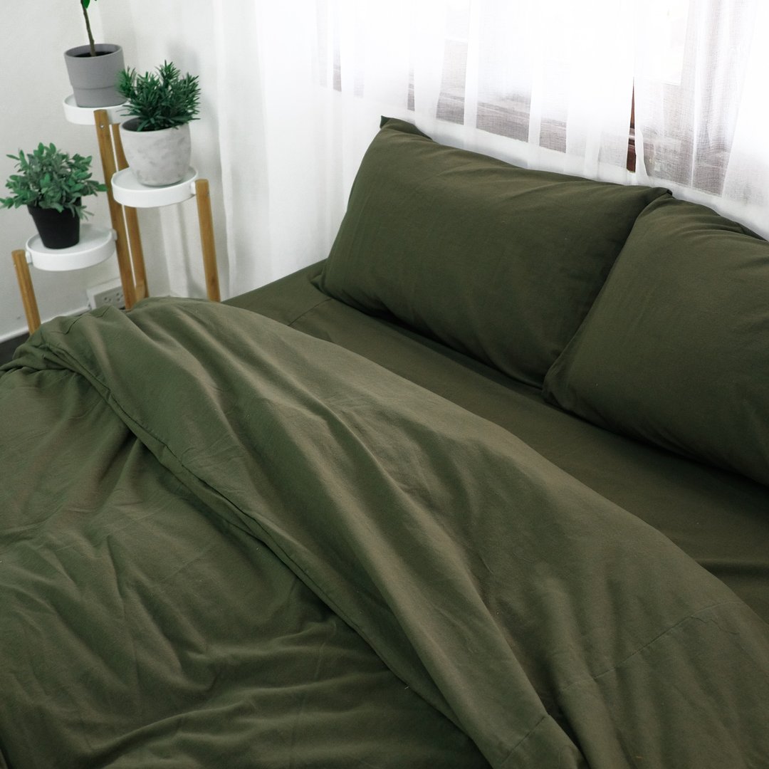 Cotton bedding set (fitted sheet + duvet cover + pillowcase) size 3.5 / 5 / 6 ft - 寝具 - 棉 多色