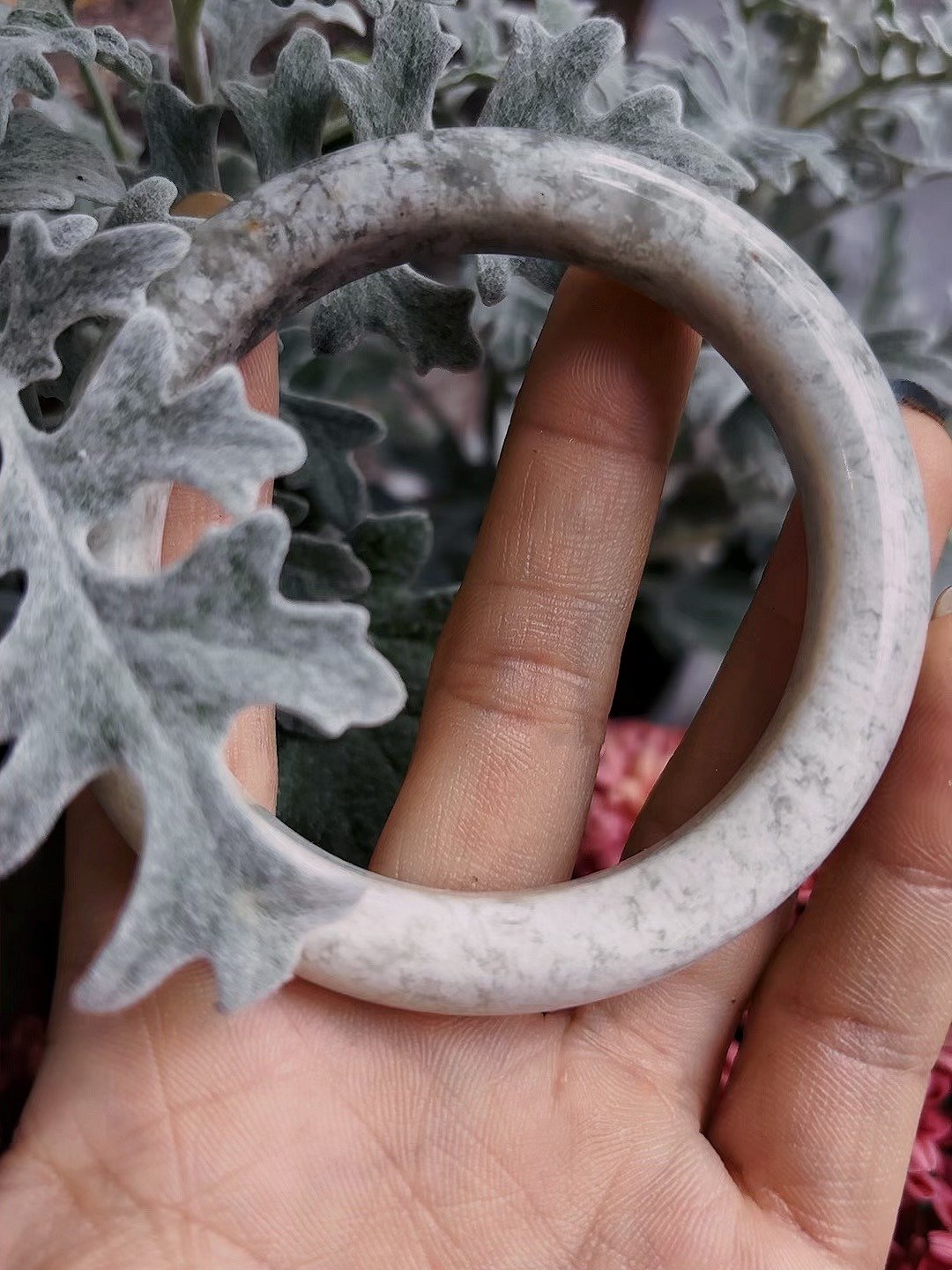 岫玉 花玉 暴风雪 手镯 - 手链/手环 - 玉石 白色
