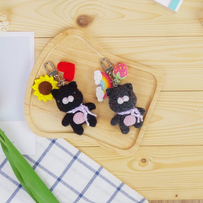 黑猫钥匙扣钩针娃娃手工礼品 - 钥匙链/钥匙包 - 棉．麻 黑色