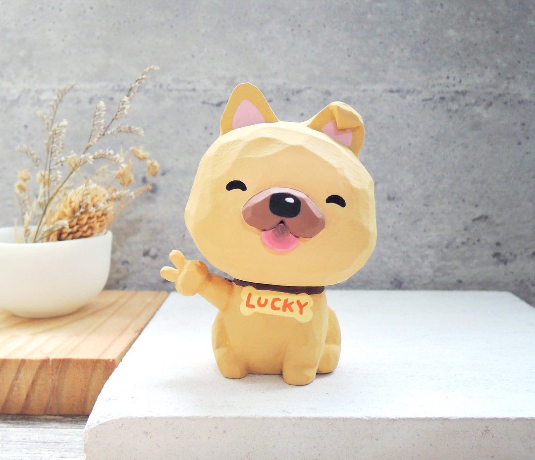 比ya米克斯犬 可定制化 宠物疗愈小木雕 可爱公仔 摆饰 - 摆饰 - 木头 卡其色