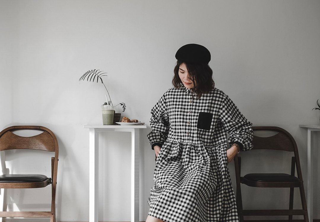 格子连衣裙 Gingham Dress 黑色 Black - 洋装/连衣裙 - 棉 黑色