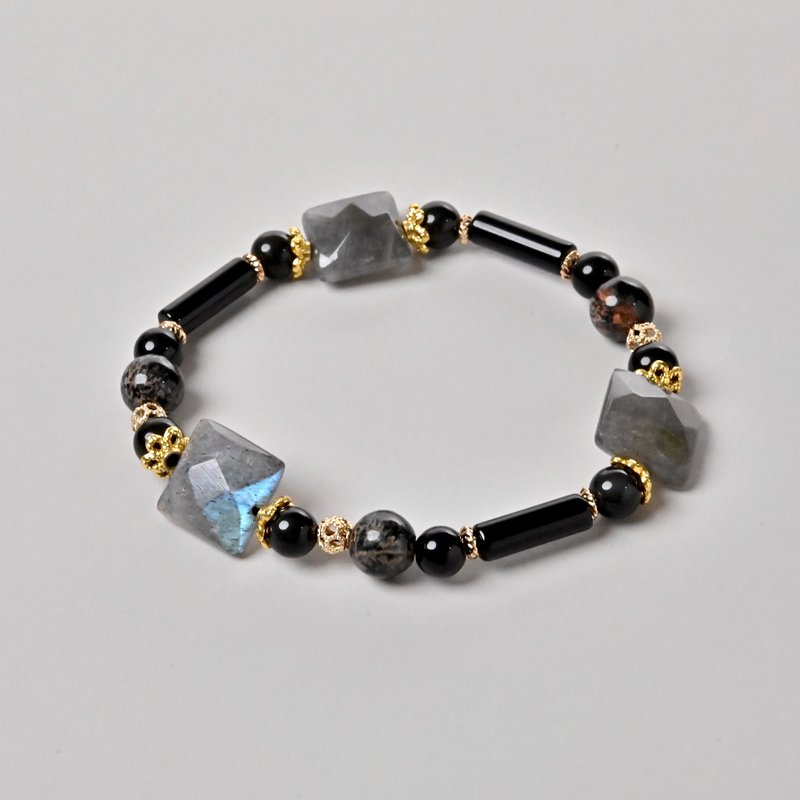 夜幕 | 拉长石*雪花黑曜石*黑玛瑙*黑曜石 - 手链/手环 - 宝石 黑色
