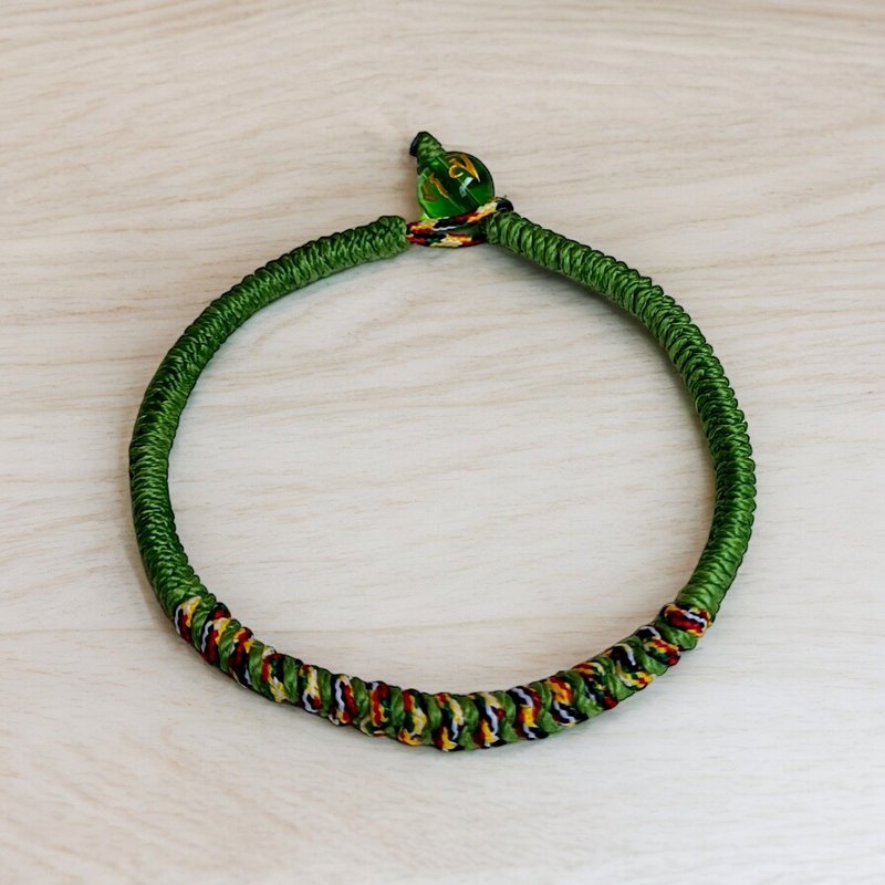 六字箴言平安手环  五色线金刚结  螺旋扣珠款 | 绿 - 手链/手环 - 其他材质 绿色