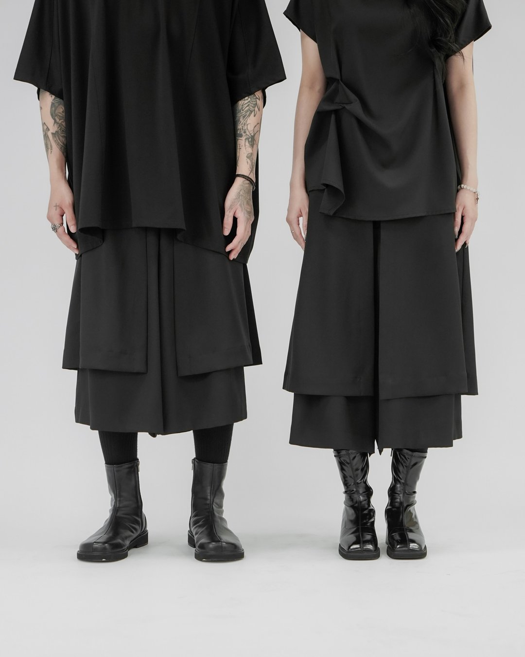 MUKK DESIGN 可拆多变双片七分宽裤 - 中性裤装 - 聚酯纤维 黑色