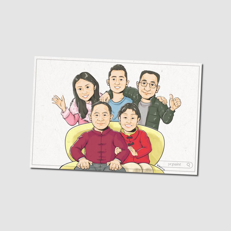 Q版漫画人像/结婚礼物/定制化肖像/ 似颜绘/电子档/(5人) - 订制画像 - 纸 橘色