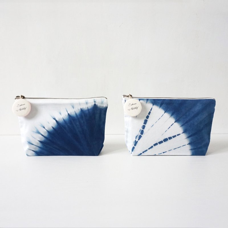 S.A x Cell/ Daisy 蓝染细胞|雏菊圆点化妆包 - 化妆包/杂物包 - 棉．麻 蓝色