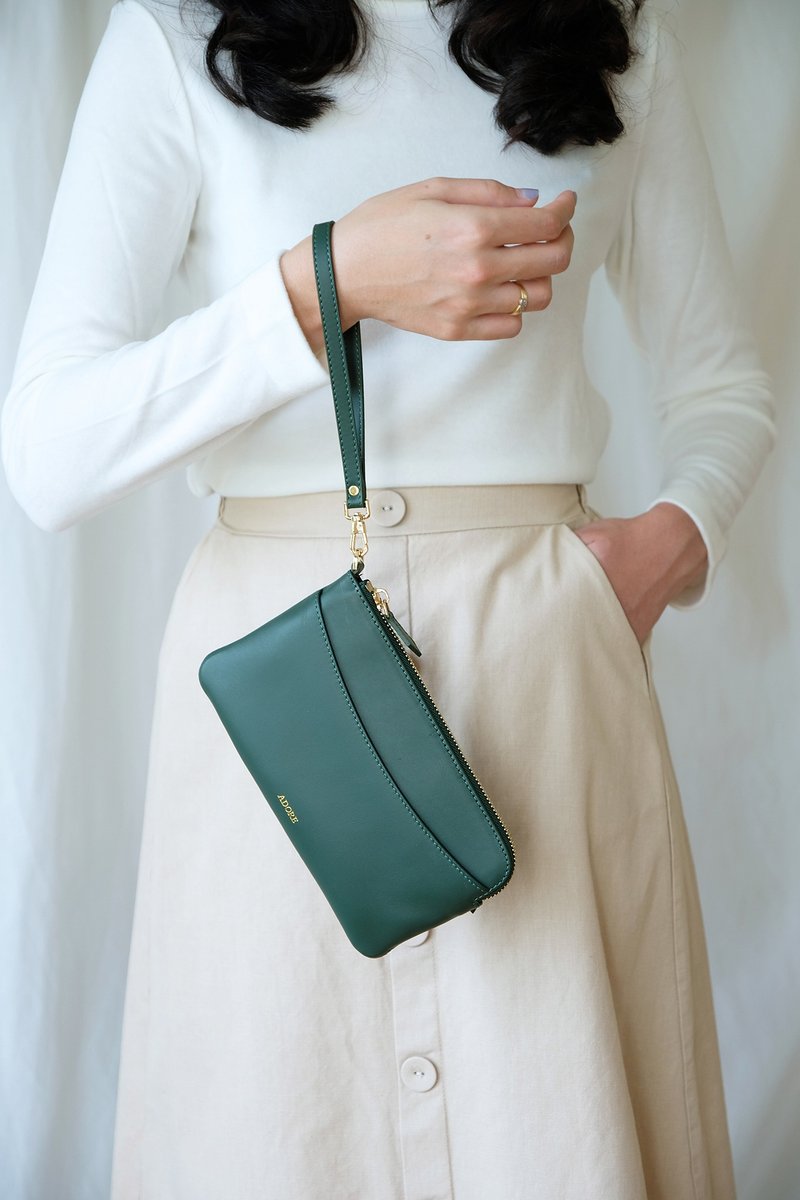 【聖誕禮盒】OLIVIA - Clutch/Crossbody Zipper Wallet - Green - 皮夹/钱包 - 真皮 绿色