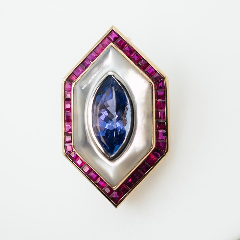 【荷鲁斯之眼】CJ Design 18K金 坦桑石高级珠宝 胸针/吊坠两用 - 胸针 - 宝石 蓝色