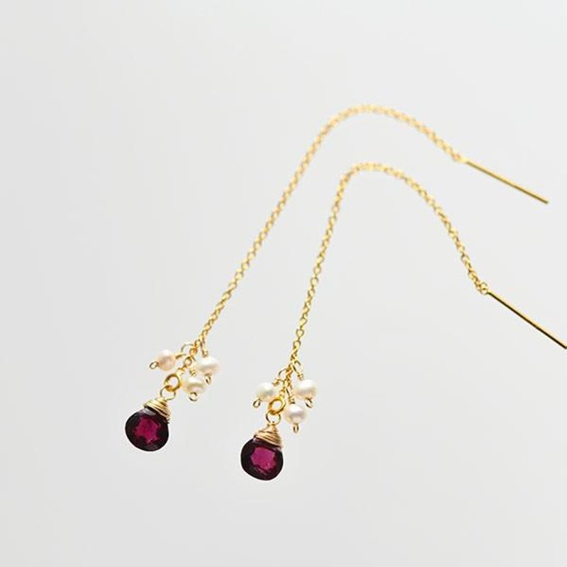 Rhodolite Garnet and Pearl American Earrings January Birthstone Clip-On OK - 耳环/耳夹 - 宝石 
