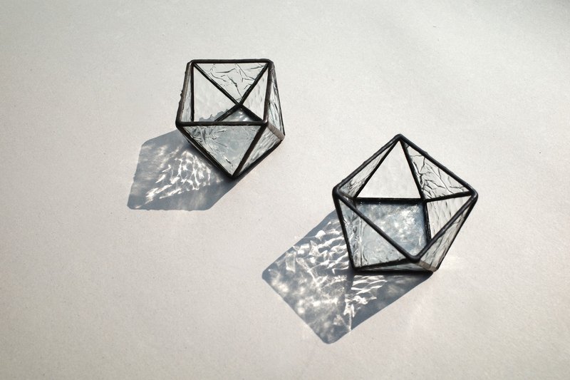 光纹烛台/玻璃器皿/镶嵌玻璃/方型 - 蜡烛/烛台 - 玻璃 透明