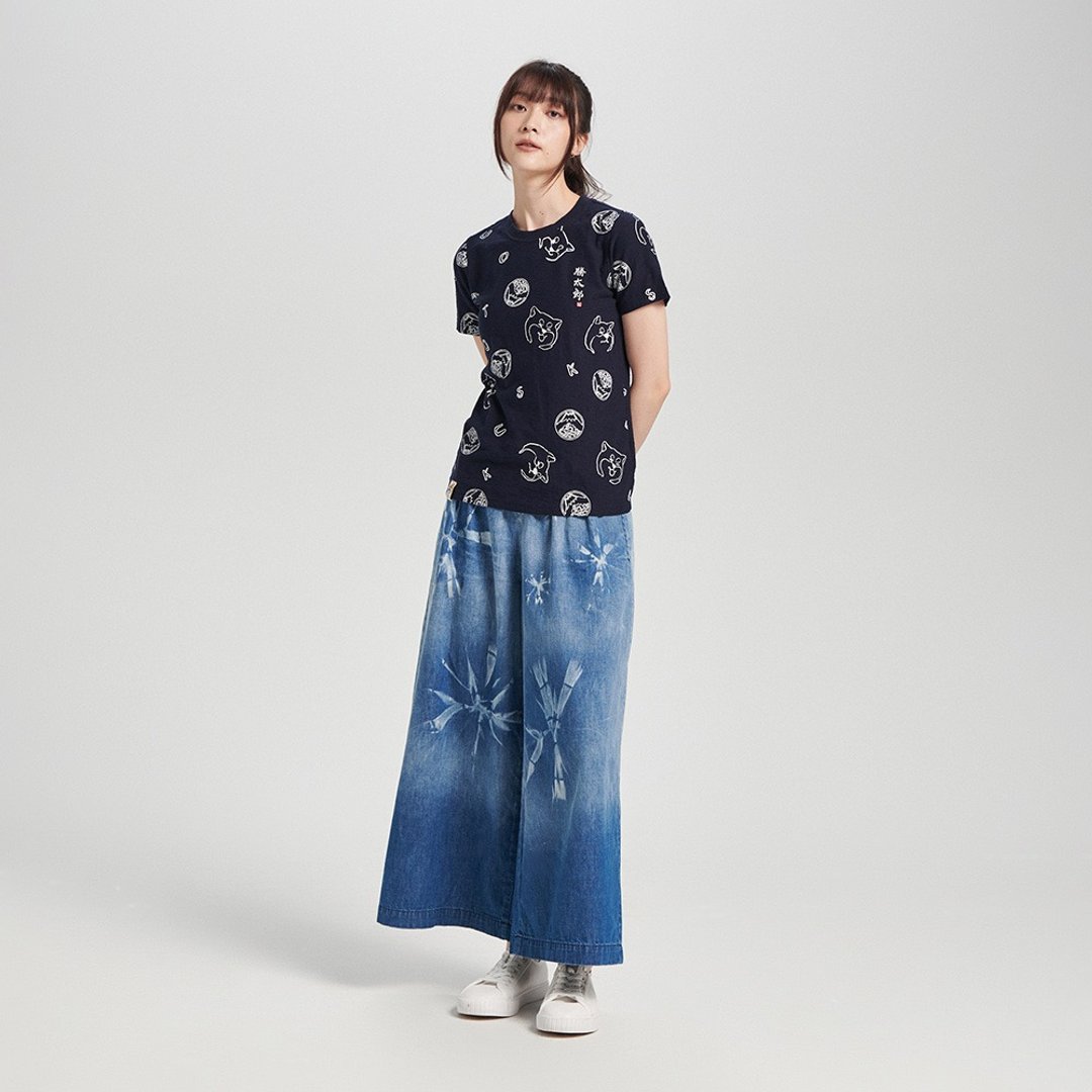 江户胜 日系 女装 胜太郎系列 满版胜太郎短袖T恤(丈青色) #上衣 - 女装 T 恤 - 棉 蓝色