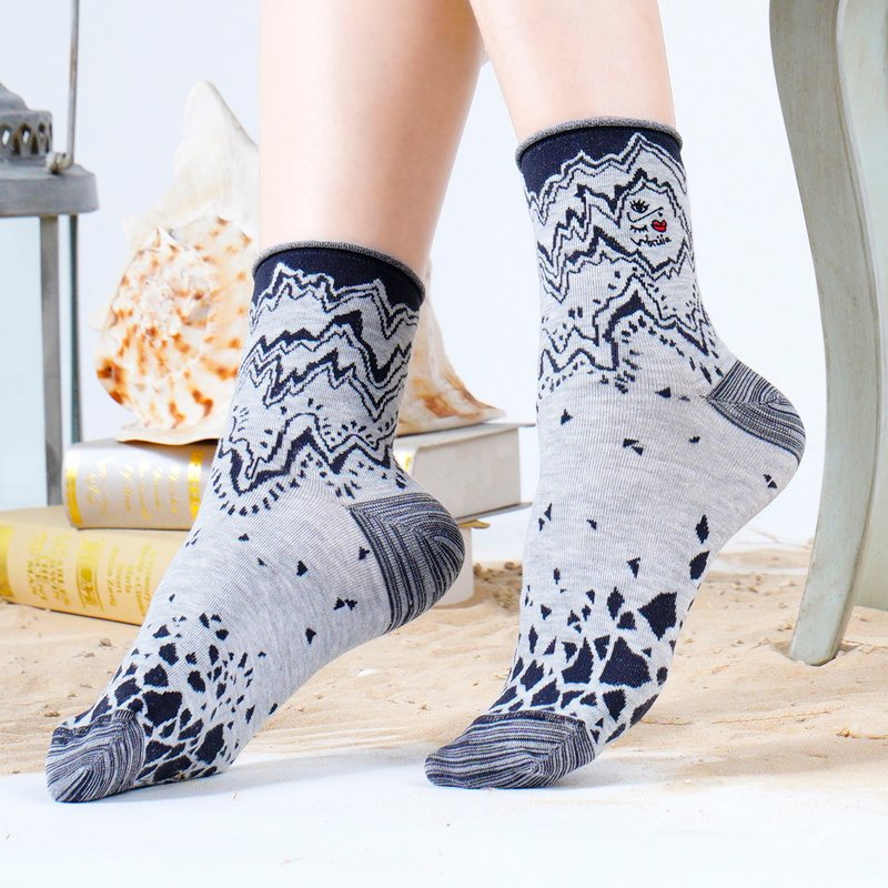 【时光拓印】流年千沉-黑灰-麻花卷口1/2短袜 - 袜子 - 棉．麻 灰色