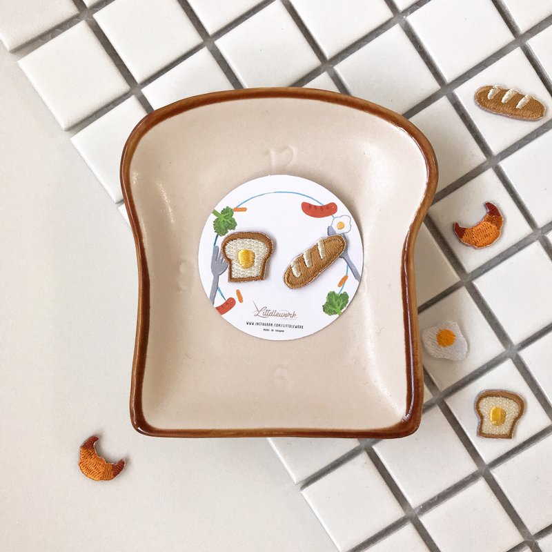 Littdlework刺绣耳环耳夹耳勾 | 早餐系列 - 耳环/耳夹 - 绣线 多色