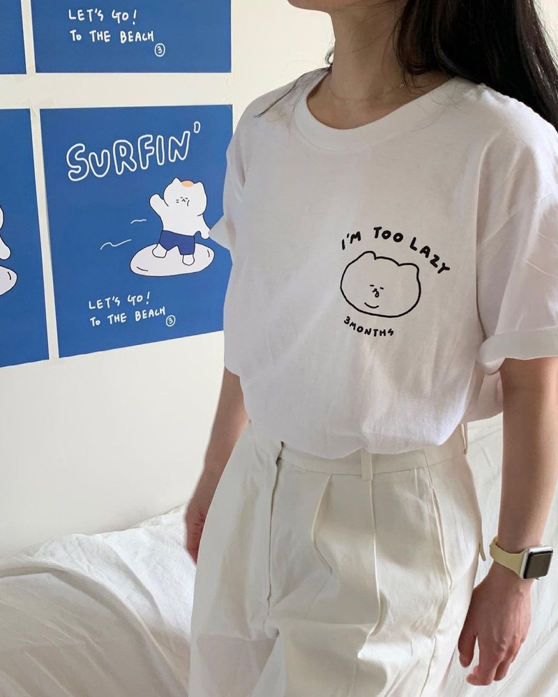 【3MONTHS 官方代理】悠仔太慵懒t恤  白/蓝 - 女装 T 恤 - 棉．麻 多色