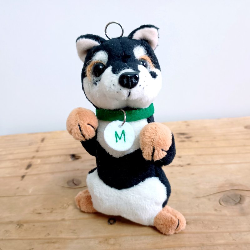 蓬松柴犬 黑 吊饰 站姿小狗玩偶钥匙圈 - 钥匙链/钥匙包 - 其他人造纤维 黑色