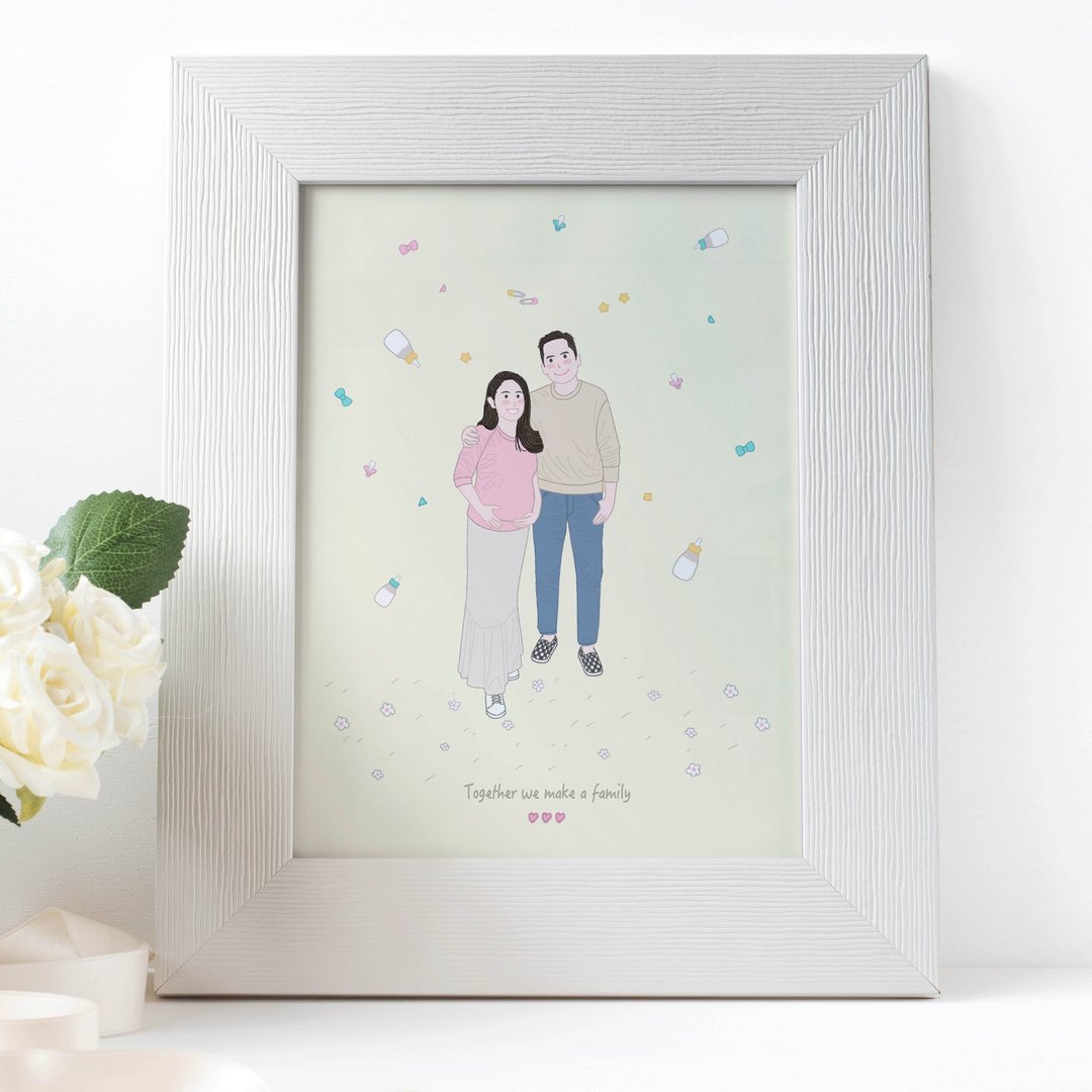 Custom illustraton of couple with pets. - 海报/装饰画/版画 - 纸 粉红色