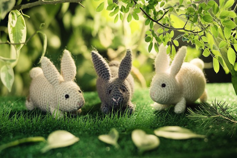 beige, grey, white rabbit, Crochet rabbit, Crochet rabbit Stuffed toy - 其他 - 羊毛 