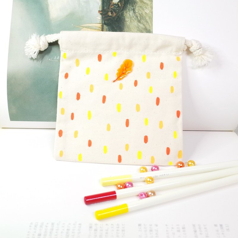 手绘树叶 台湾制帆布束口袋 - 束口袋双肩包 - 棉．麻 橘色