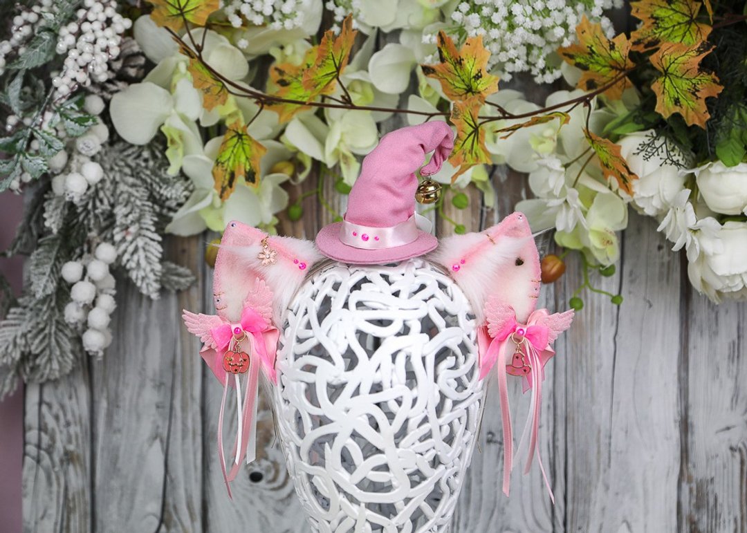 Sakura Witch Cat Ears Faux Fur Cat Ears Headband - 发饰 - 其他人造纤维 粉红色