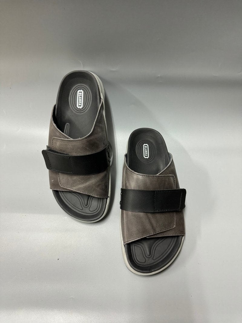 6001 一片式加厚泡绵 男真皮 运动 拖鞋 台湾制造 手工鞋 - 男女凉鞋 - 真皮 蓝色