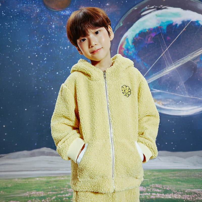 迷人的黄色抓绒拉链夹克 - 童装外套 - 棉．麻 黄色